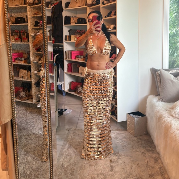 Sorelleuk 🔥🔥brand new Gold Sequin Maxi Skirt bikini 3 piece set - Picture 3 of 6